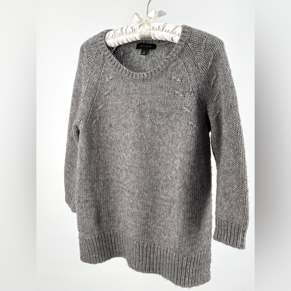 Ann Taylor Gray Cotton Alpaca Wool Sweater 3/4 Length Sleeves Size M